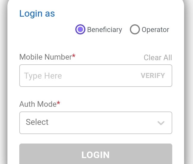 login as- beneficiary/operator